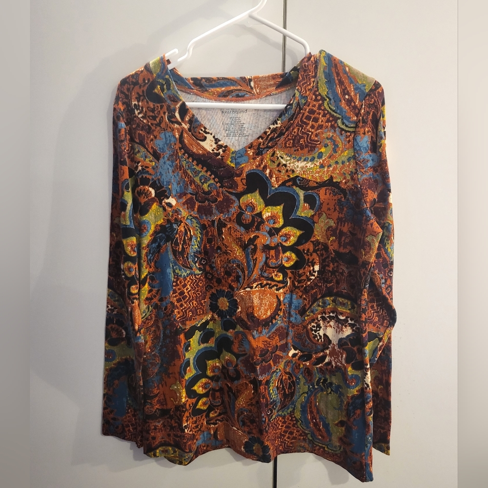 Westbound Womans Large Brown Vneck Top